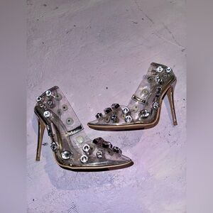 Azalea Wang Blinged Silver Stilleto Heel Pumps in size 8